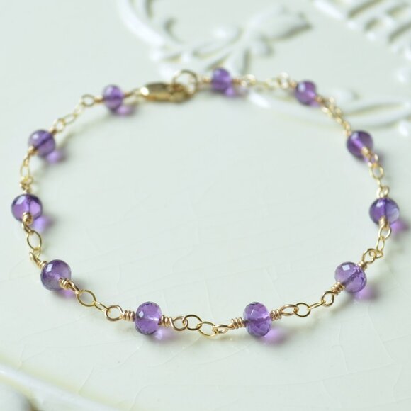 Amethyst Bracelet in Gold - Handmade - Picture 2 of 9